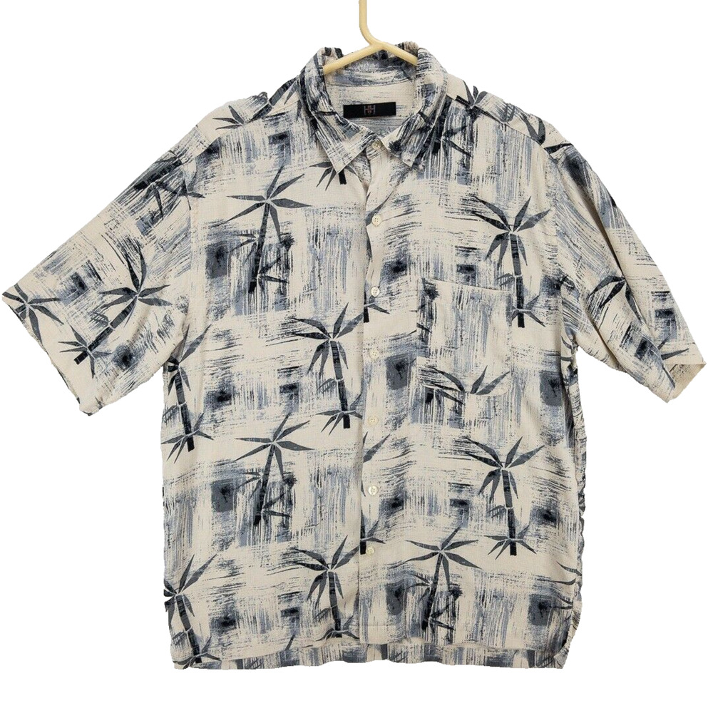 H&H Men 100% Silk Hawaiian Shirt Men's Medium Short Sleeve Button Up
